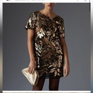 Anthropologie Maeve Black and Gold Sequined Dress, size small, NWT
